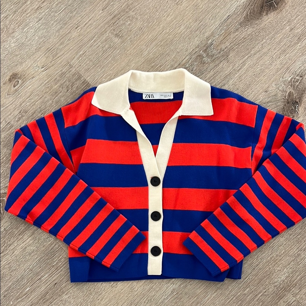 Zara Red and Blue Striped Cardigan